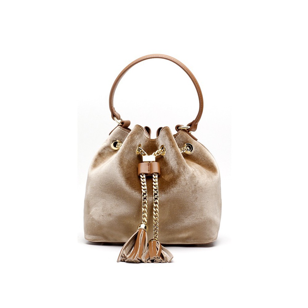 Eldora Genuine Leather Bucket Bag Apricot 76378