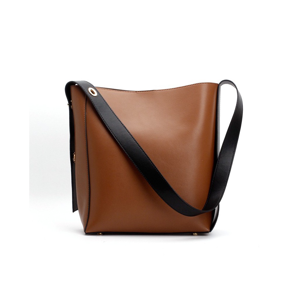 Eldora Genuine Leather Bucket Bag Brown 76374