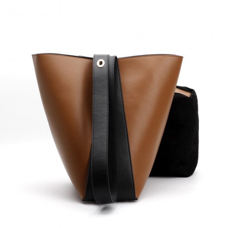 Eldora Genuine Leather Bucket Bag Brown 76374