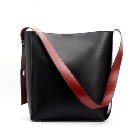 Eldora Genuine Leather Bucket Bag Black 76374