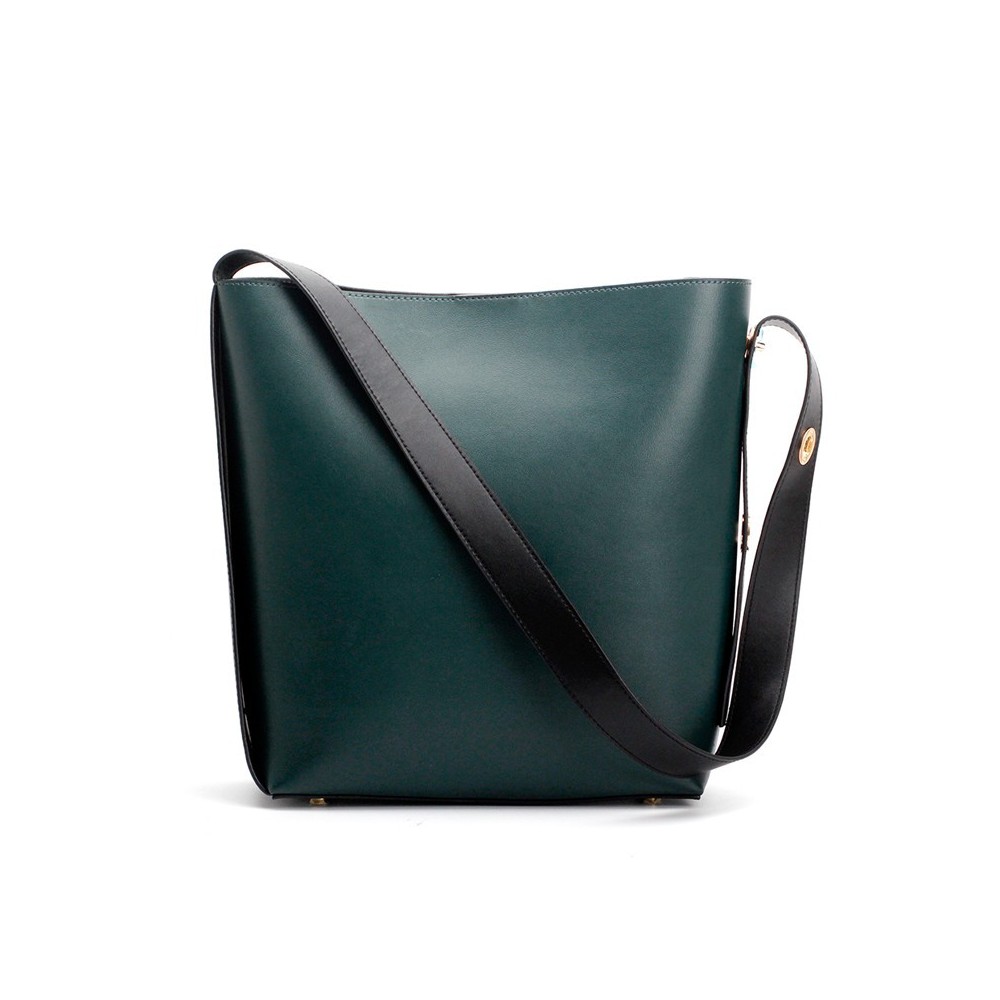 Eldora Genuine Leather Bucket Bag Dark Green 76374