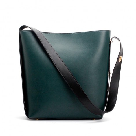 Eldora Genuine Leather Bucket Bag Dark Green 76374