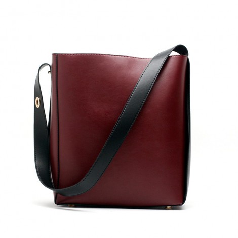 Eldora Genuine Leather Bucket Bag Dark Red 76374