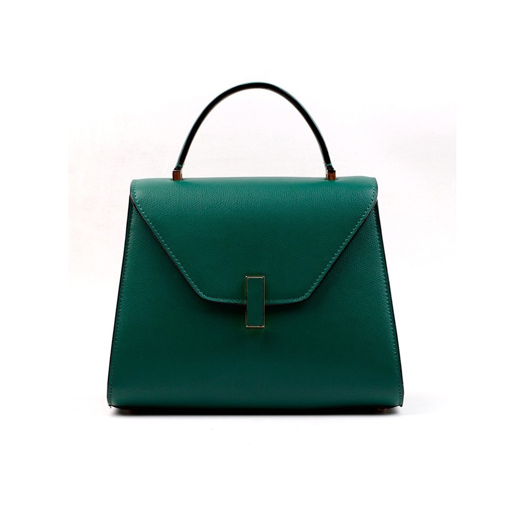 Eldora Genuine Leather Top Handle Bag Dark Green 76376