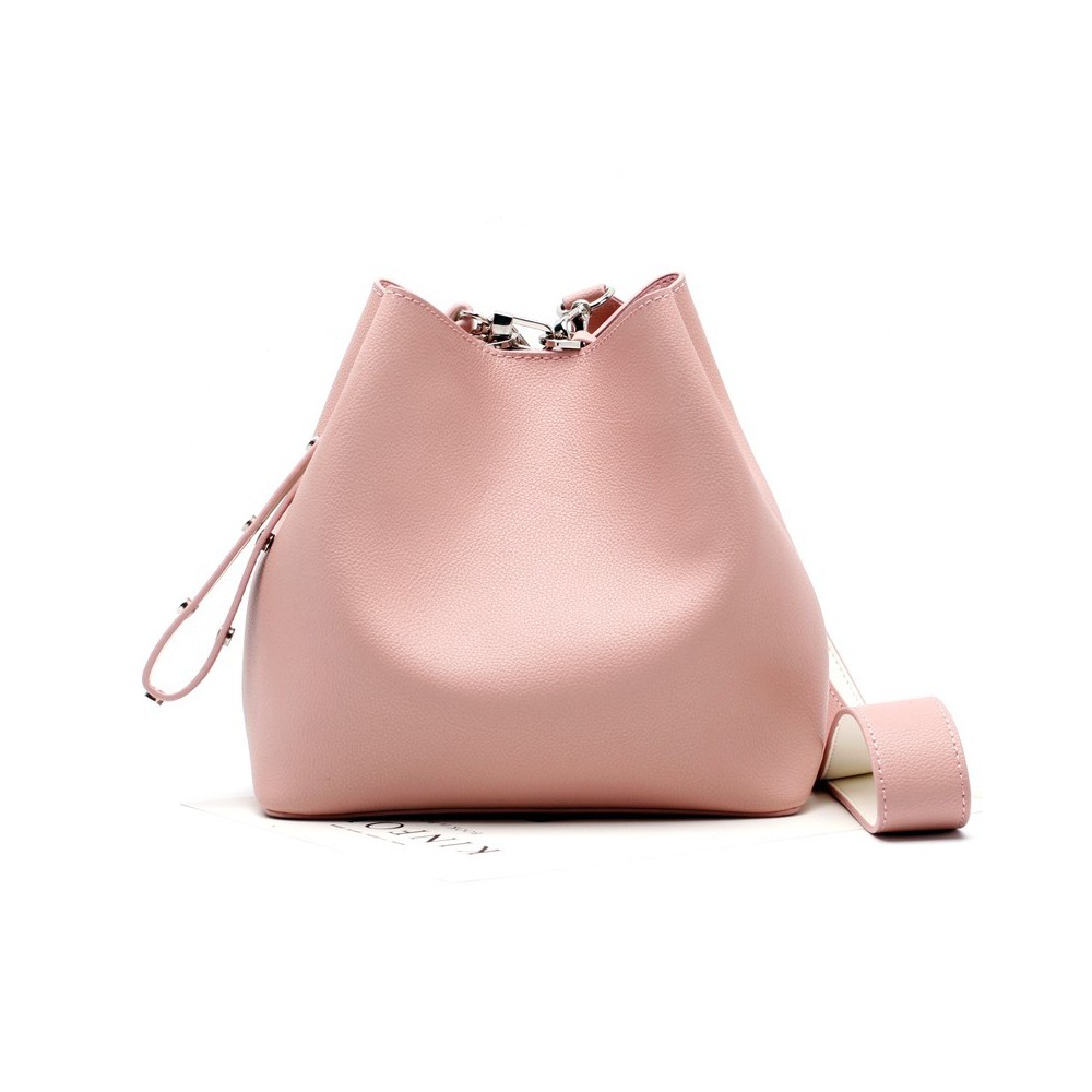 Eldora Genuine Leather Bucket Bag Pink 76377