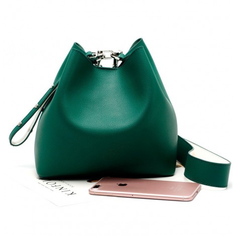 Eldora Genuine Leather Bucket Bag Green 76377