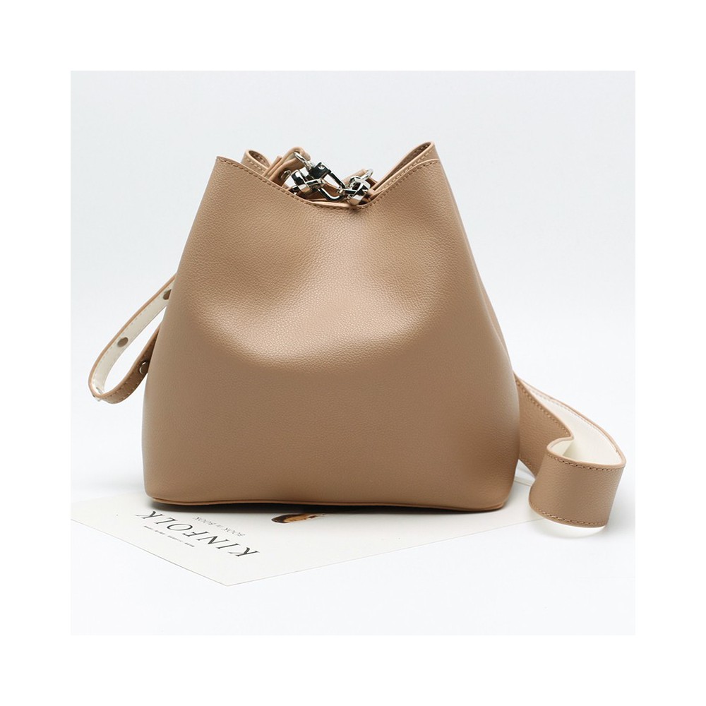 Eldora Genuine Leather Bucket Bag Khaki 76377