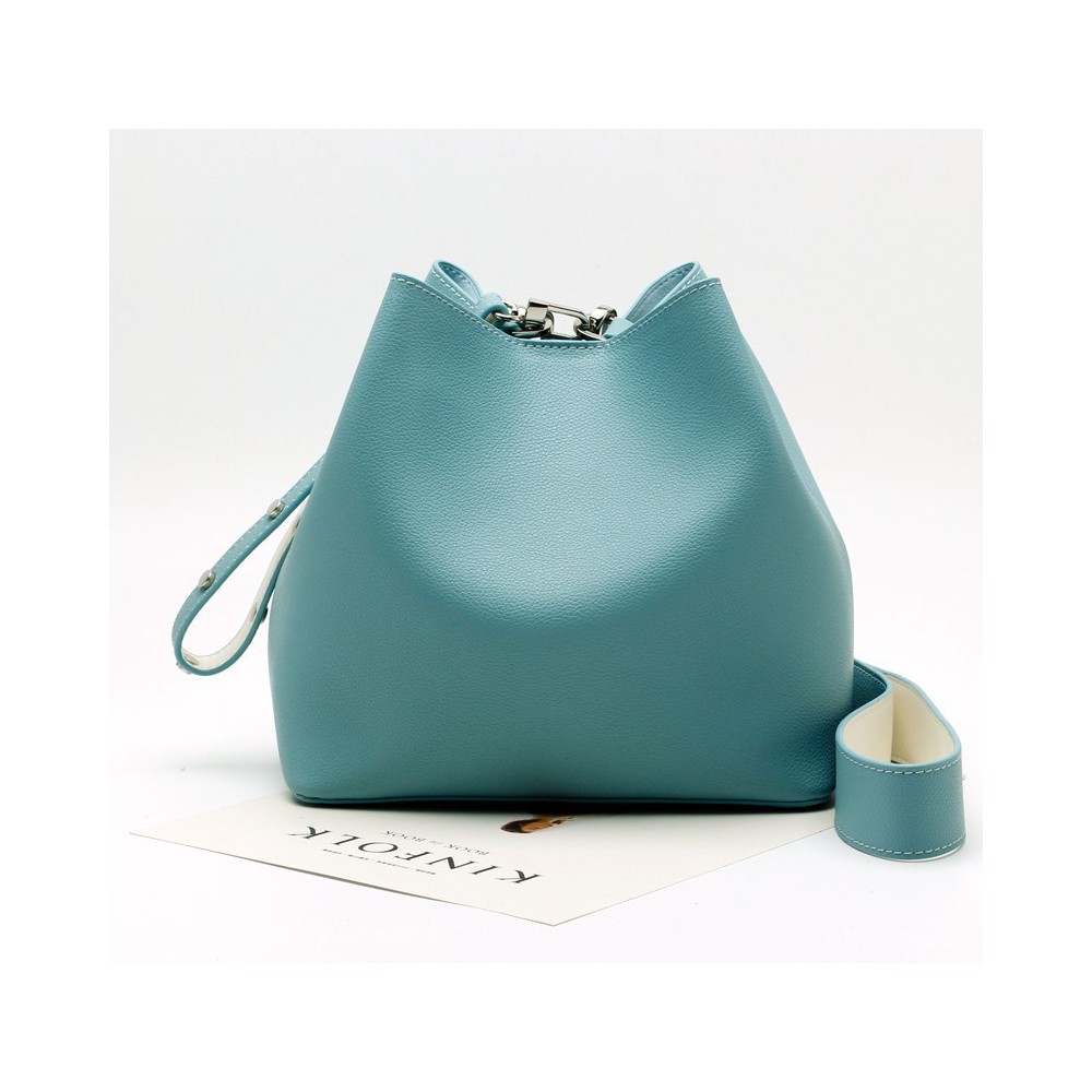 Eldora Genuine Leather Bucket Bag Blue 76377