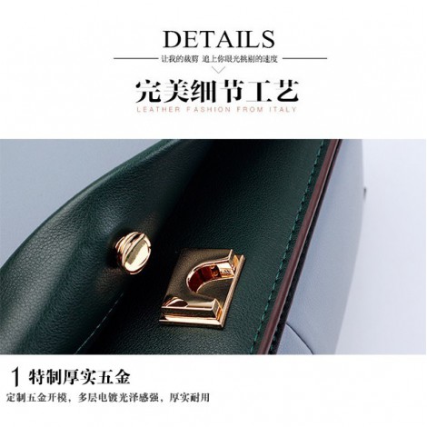 Eldora Genuine Leather Shoulder Bag Dark Green Light Blue 76379