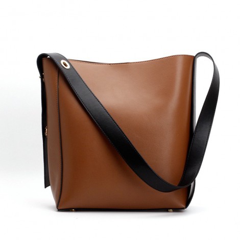 Eldora Genuine Leather Bucket Bag Brown 76384