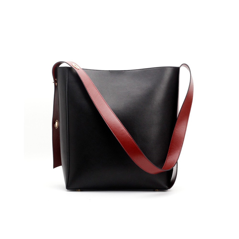 Eldora Genuine Leather Bucket Bag Black 76384