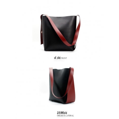 Eldora Genuine Leather Bucket Bag Black 76384