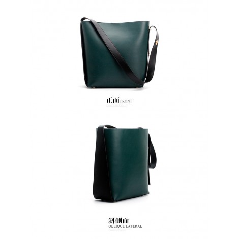 Eldora Genuine Leather Bucket Bag Dark Green 76384