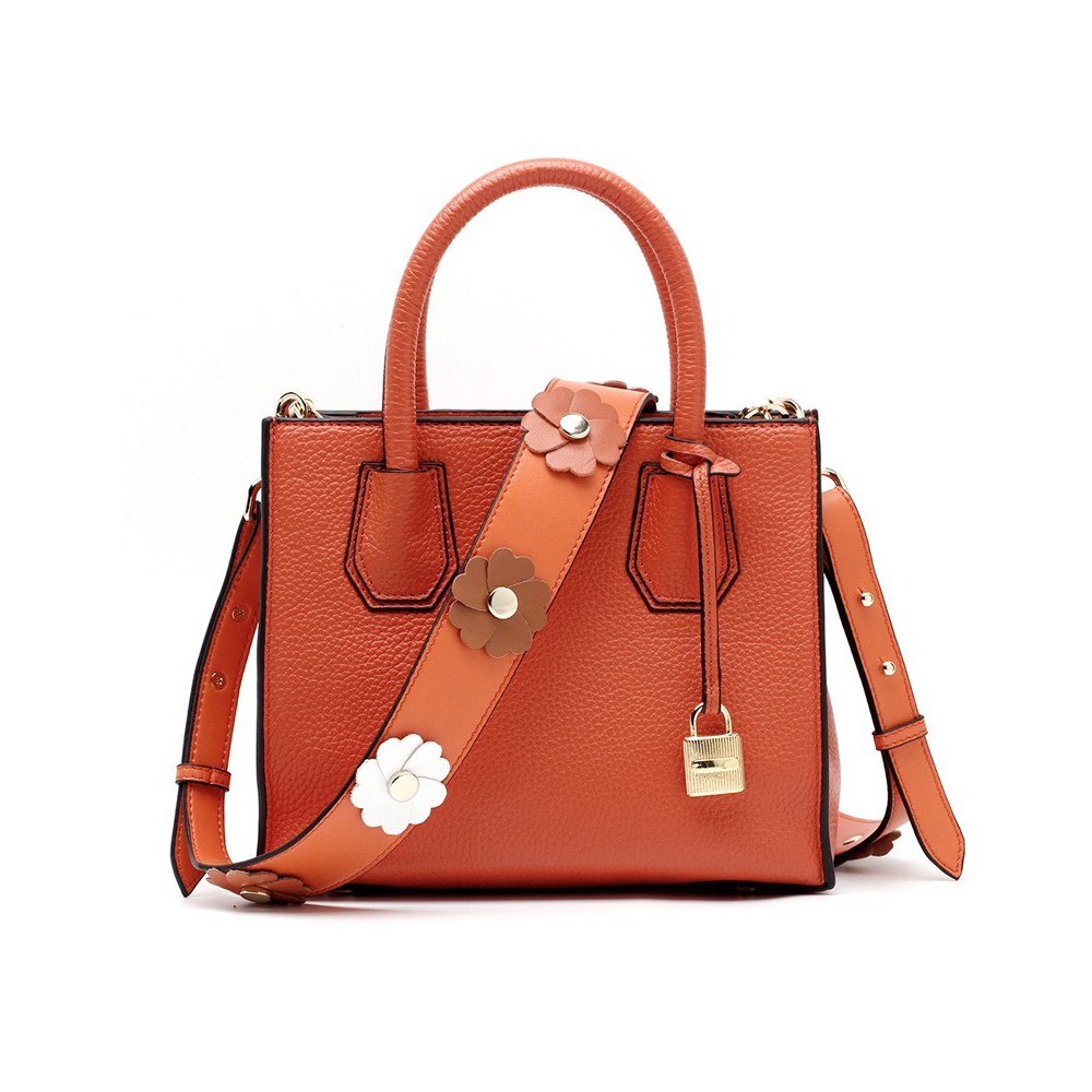 Eldora Genuine Leather Shoulder Bag Orange 76387