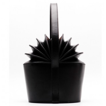 Eldora Genuine Leather Bucket Bag Black 76391