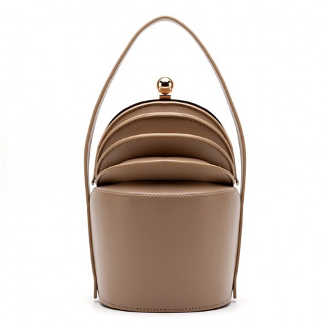 Eldora Genuine Leather Bucket Bag Khaki 76391