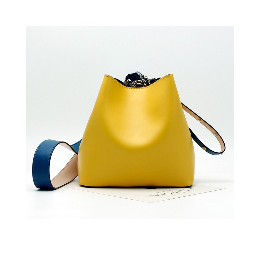 Eldora Genuine Leather Bucket Bag Yellow 76396