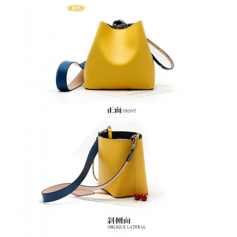Eldora Genuine Leather Bucket Bag Yellow 76396