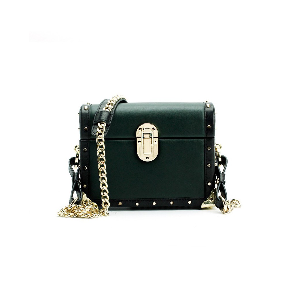Eldora Genuine Leather Shoulder Bag Dark Green 76397