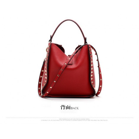 Eldora Studded Bucket Cowhide Leather Red 76398
