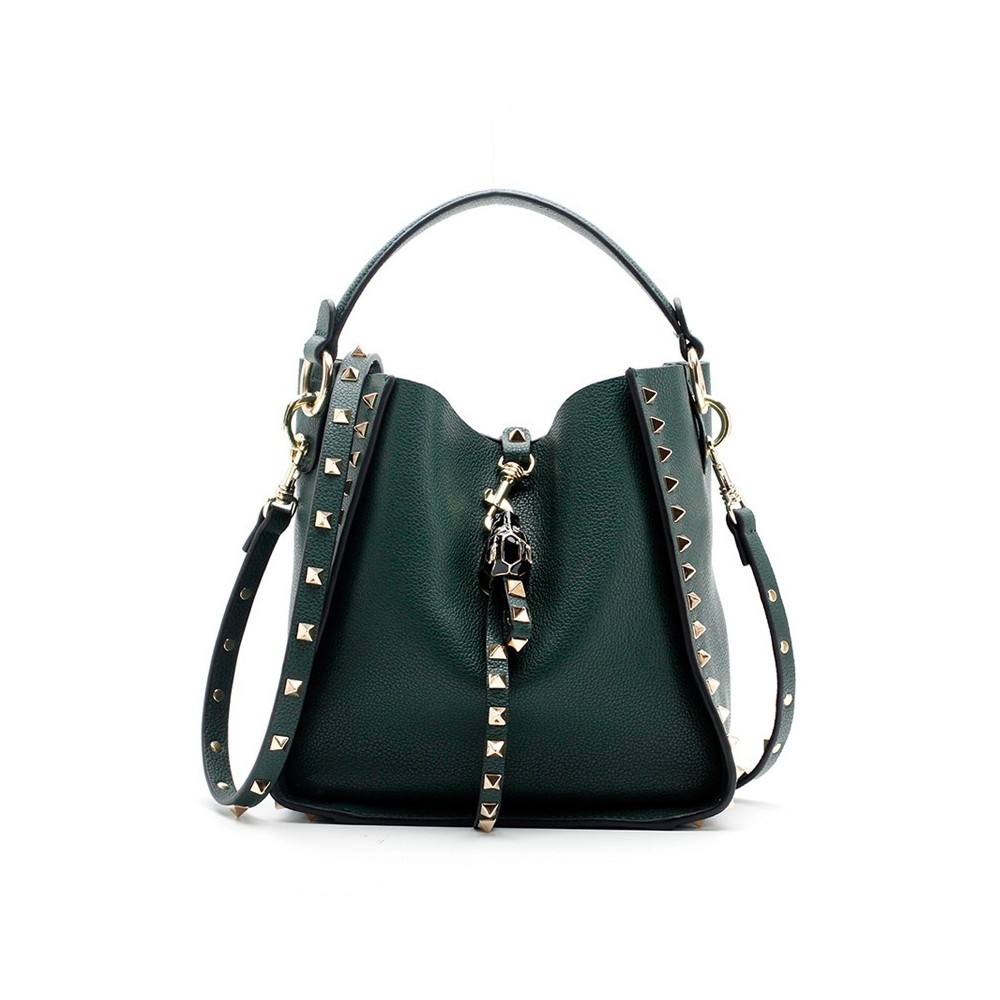 Eldora Studded Bucket Cowhide Leather Dark Green 76398