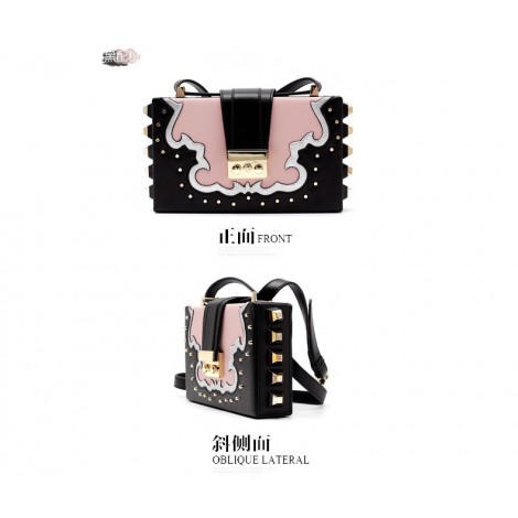 Eldora Genuine Leather Shoulder Bag Black Pink 76403