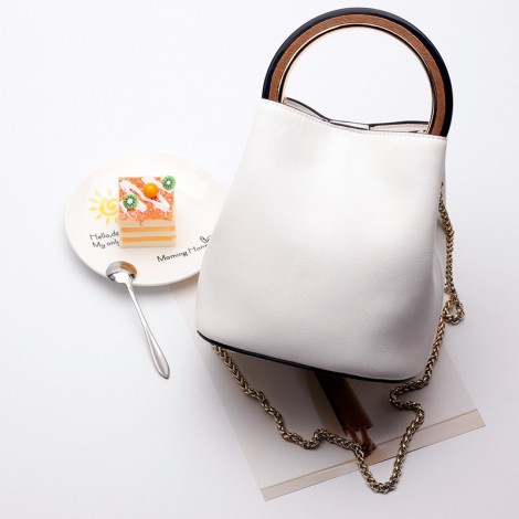 Eldora Genuine Leather Bucket Bag White 76405