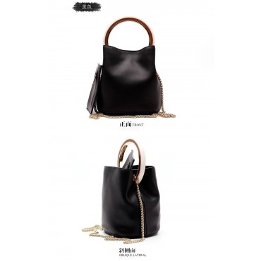 Eldora Genuine Leather Bucket Bag Black 76405