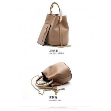 Eldora Genuine Leather Bucket Bag Khaki 76405