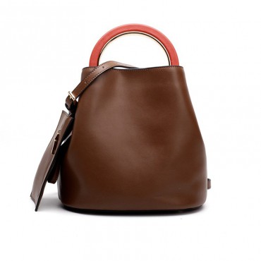 Eldora Genuine Leather Bucket Bag Brown 76406