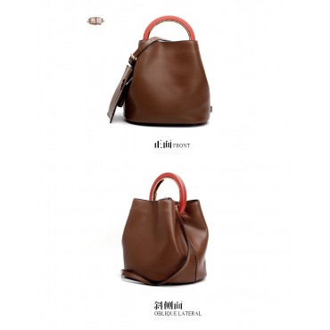 Eldora Genuine Leather Bucket Bag Brown 76406