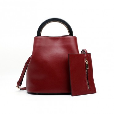 Eldora Genuine Leather Bucket Bag Dark Red 76406