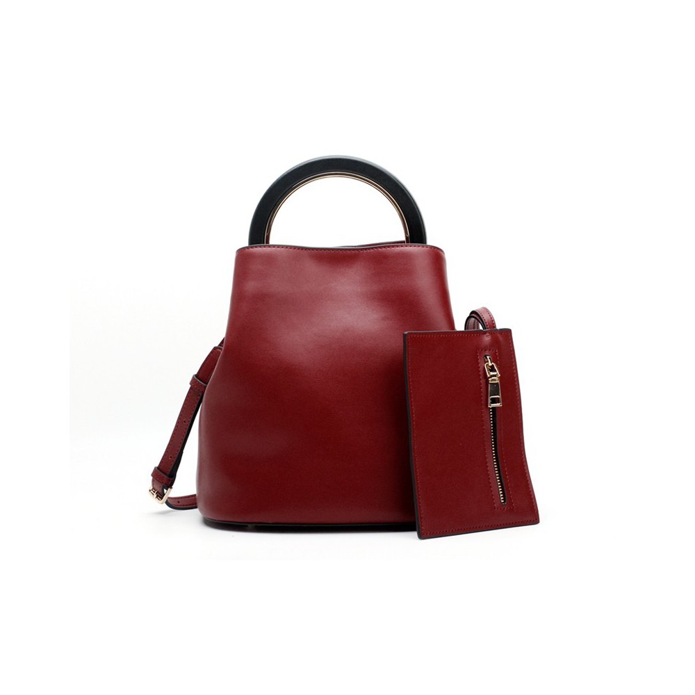 Eldora Genuine Leather Bucket Bag Dark Red 76406