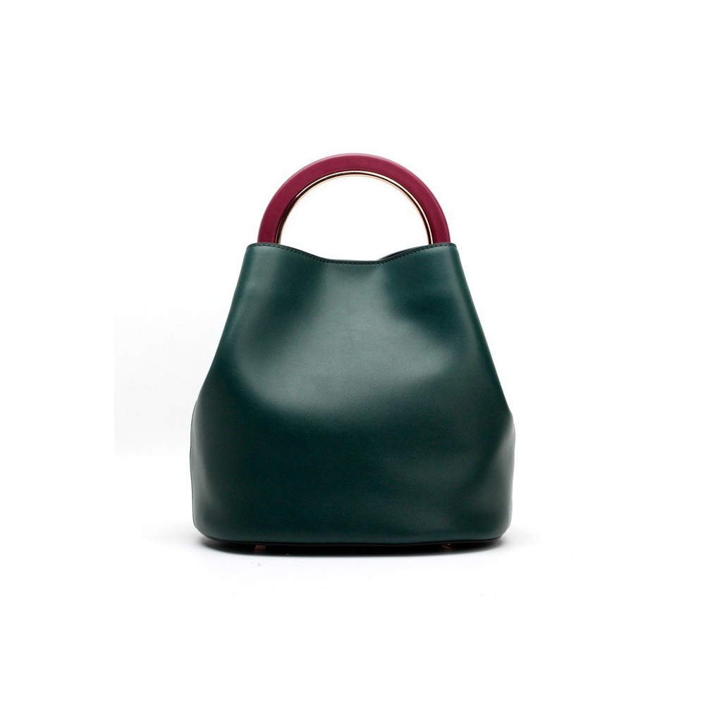 Eldora Genuine Leather Bucket Bag Dark Green 76406