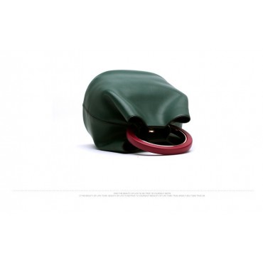 Eldora Genuine Leather Bucket Bag Dark Green 76406