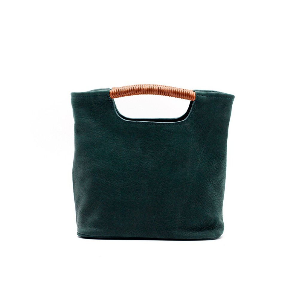 Eldora Genuine Leather Top Handle Bag Dark Green 76407