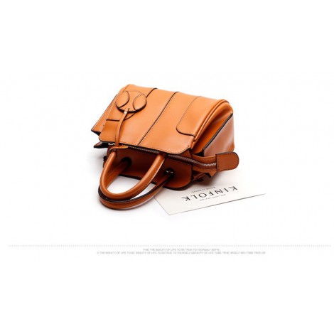 Eldora Genuine Leather Top Handle Bag Orange 76408