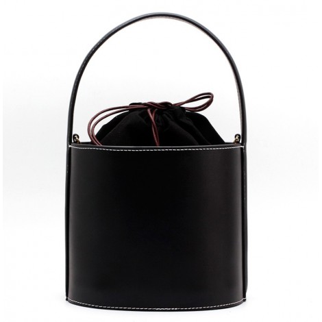 Eldora Genuine Leather Bucket Bag Black 76409