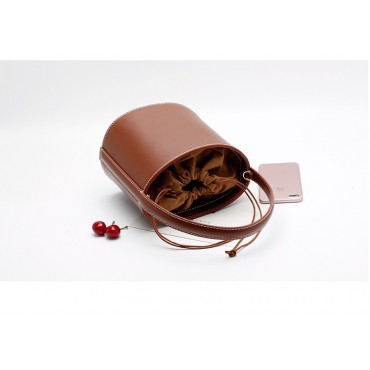 Eldora Genuine Leather Bucket Bag Brown 76409