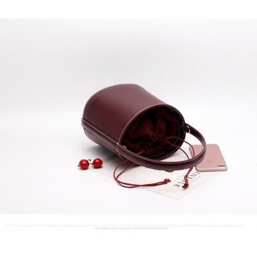 Eldora Genuine Leather Bucket Bag Dark Red 76409