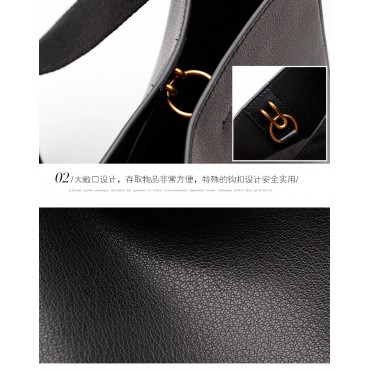 Eldora Genuine Leather Bucket Bag Black 76410