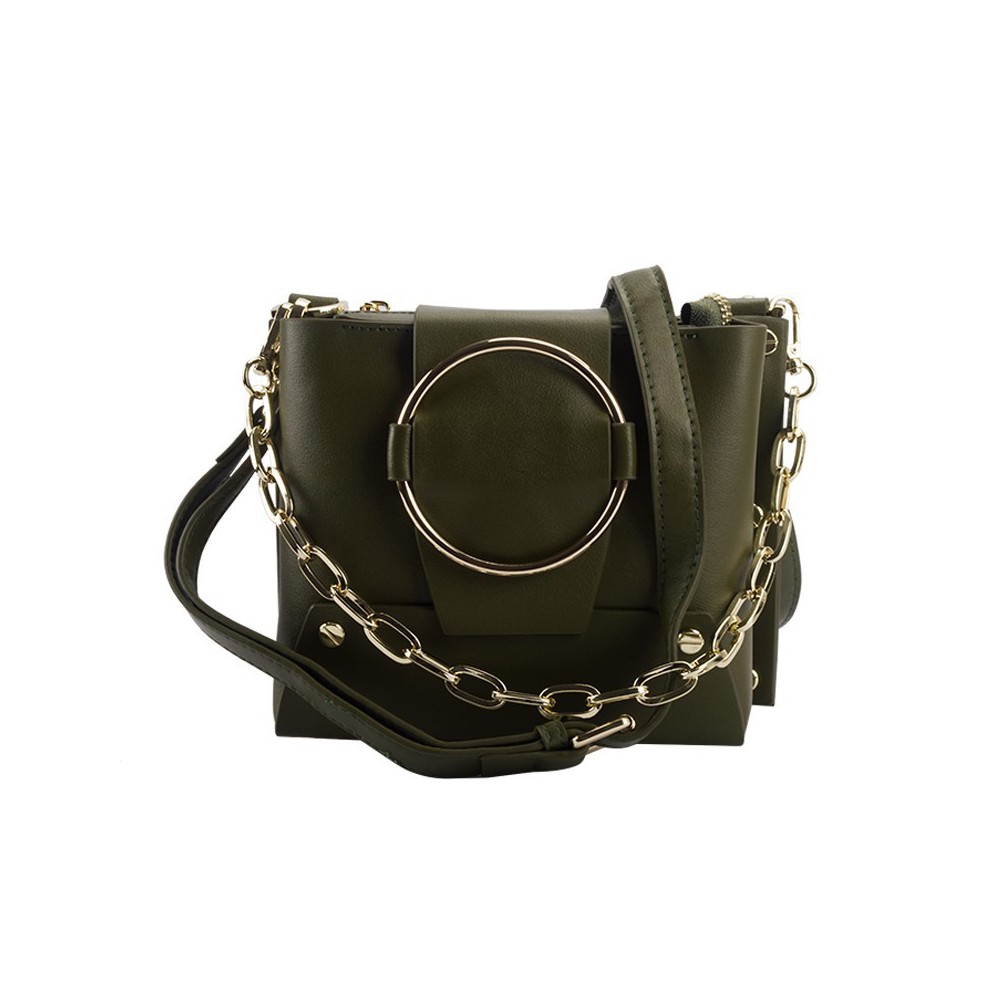 Eldora Genuine Leather Shoulder Bag Dark Green 76413