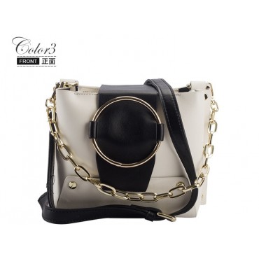 Eldora Genuine Leather Shoulder Bag Black White 76413