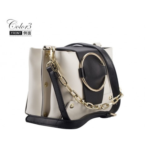Eldora Genuine Leather Shoulder Bag Black White 76413