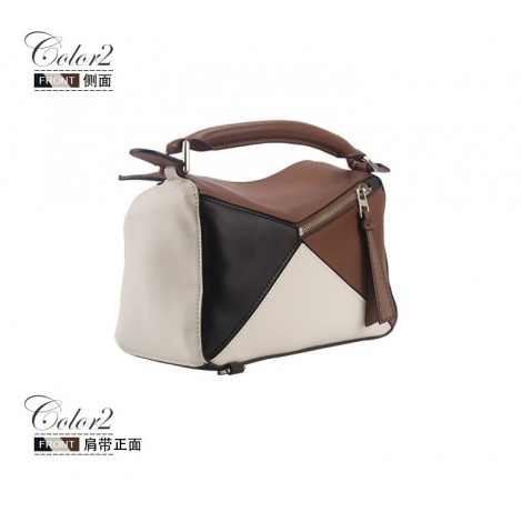 Eldora Genuine Leather Top Handle Bag Coffee White Black 76416