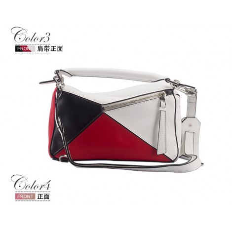 Eldora « Puzzle » Genuine Cow Leather Top Handle Bag Black Red White 76416