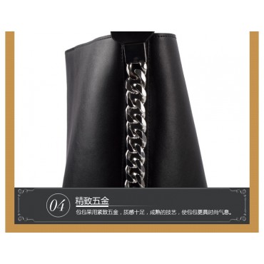 Eldora Genuine Leather Bucket Bag Black 76428