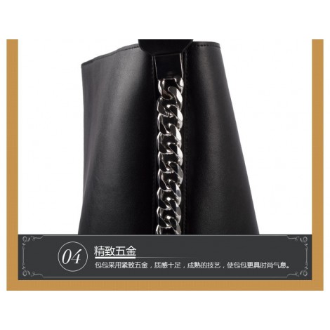 Eldora Genuine Leather Bucket Bag Black 76428