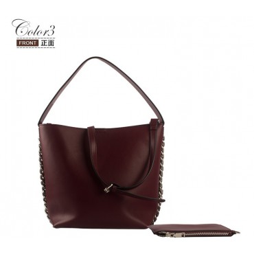 Eldora Genuine Leather Bucket Bag Dark Red 76428
