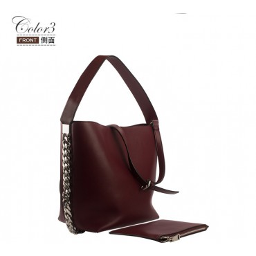 Eldora Genuine Leather Bucket Bag Dark Red 76428